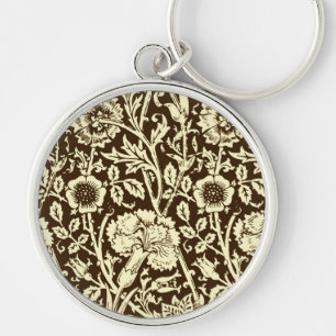 Art Nouveau Carnation Damask, Brown and Cream Keychain