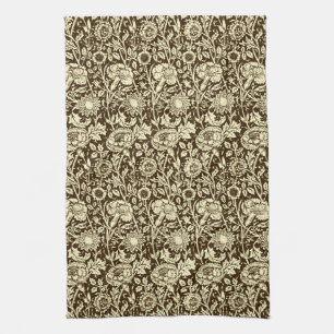 Art Nouveau Carnation Damask, Brown and Cream Kitchen Towel