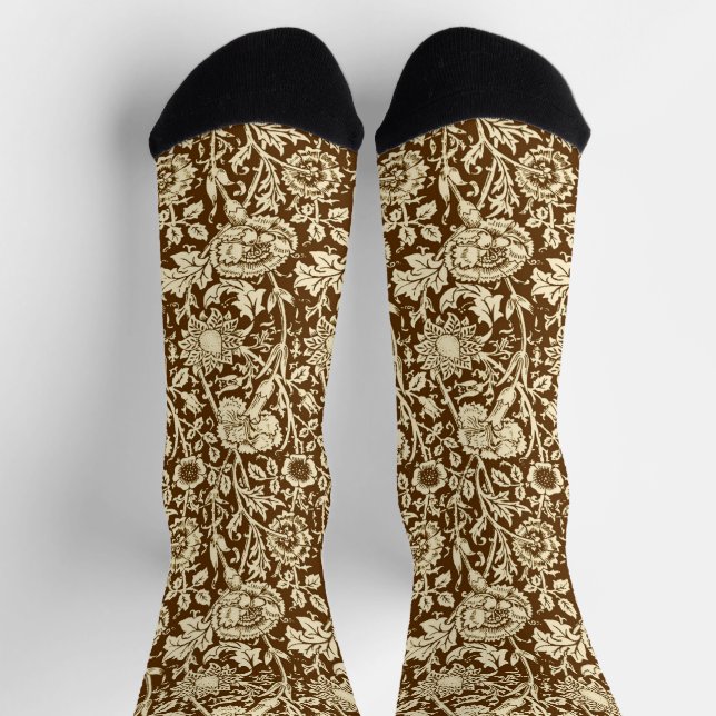 Art Nouveau Carnation Damask, Brown and Cream Socks (Top)