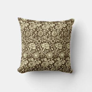 Art Nouveau Carnation Damask, Brown and Cream Throw Pillow