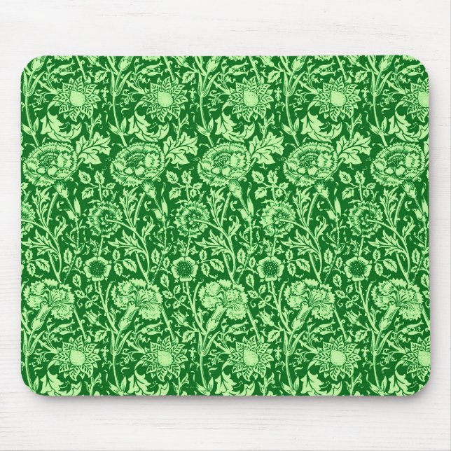 Art Nouveau Carnation Damask, Emerald Green Mouse Pad (Front)