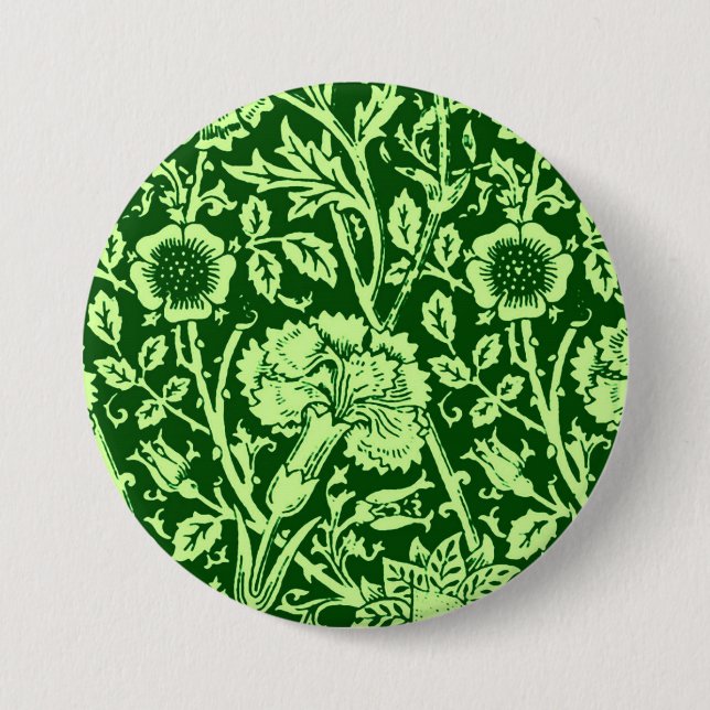 Art Nouveau Carnation Damask, Forest Green 3 Inch Round Button (Front)