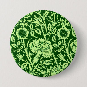 Art Nouveau Carnation Damask, Forest Green 3 Inch Round Button