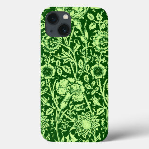 Art Nouveau Carnation Damask, Forest Green iPhone 13 Case