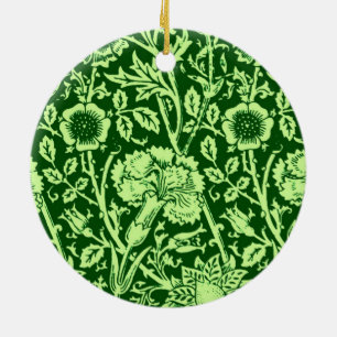 Art Nouveau Carnation Damask, Forest Green Ceramic Ornament