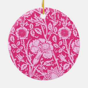 Art Nouveau Carnation Damask, Fuchsia Pink Ceramic Ornament