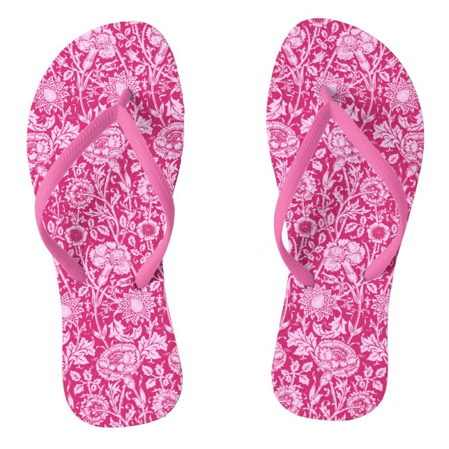 Art Nouveau Carnation Damask, Fuchsia Pink Flip Flops (Footbed)