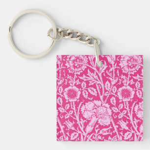 Art Nouveau Carnation Damask, Fuchsia Pink Keychain
