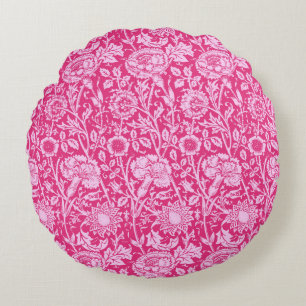 Art Nouveau Carnation Damask, Fuchsia Pink Round Pillow
