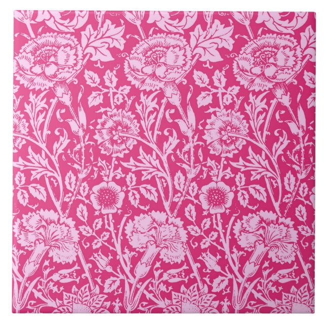 Art Nouveau Carnation Damask, Fuchsia Pink Tile (Front)