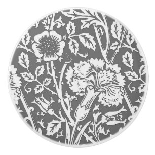 Art Nouveau Carnation Damask, Grey / Grey Ceramic Knob