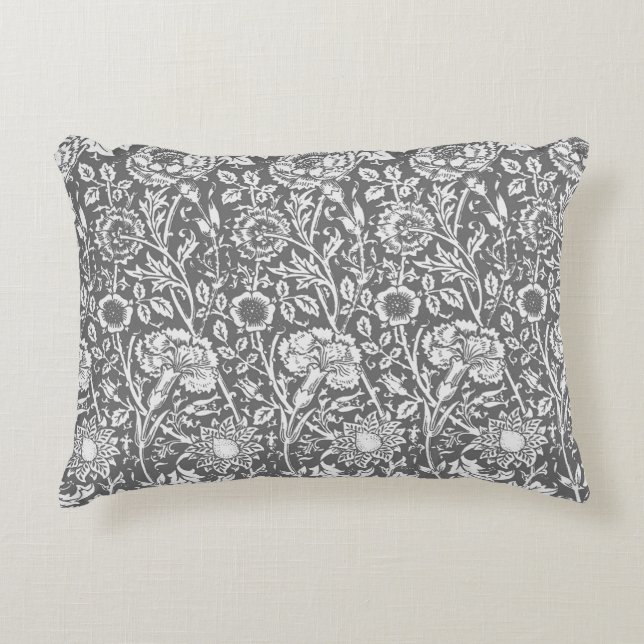 Art Nouveau Carnation Damask, Grey / Grey Decorative Pillow (Front)