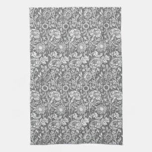 Art Nouveau Carnation Damask, Grey / Grey Kitchen Towel