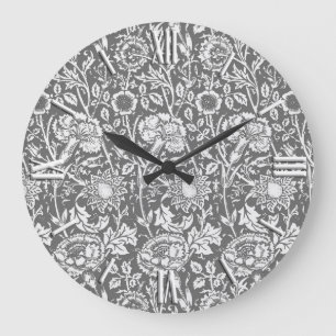 Art Nouveau Carnation Damask, Grey / Grey Large Clock
