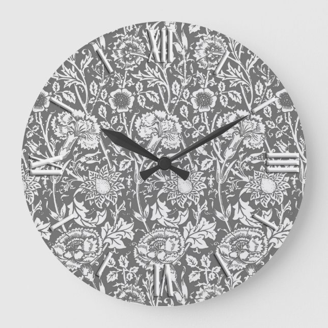 Art Nouveau Carnation Damask, Grey / Grey Large Clock (Front)