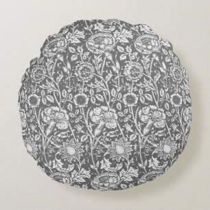 Art Nouveau Carnation Damask, Grey / Grey Round Pillow