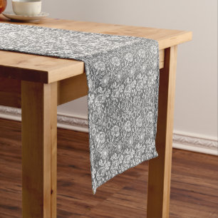 Art Nouveau Carnation Damask, Grey / Grey Short Table Runner