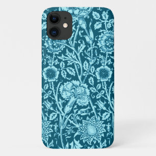 Art Nouveau Carnation Damask, Indigo and Sky Blue iPhone 11 Case