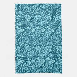 Art Nouveau Carnation Damask, Indigo and Sky Blue  Kitchen Towel