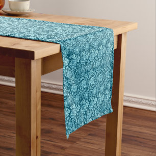 Art Nouveau Carnation Damask, Indigo and Sky Blue Short Table Runner