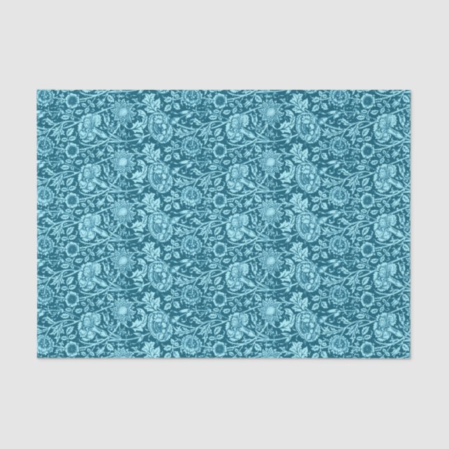 Art Nouveau Carnation Damask, Indigo and Sky Blue  Tissue Paper (Front)