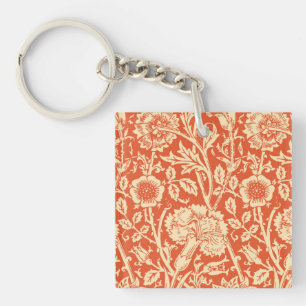Art Nouveau Carnation Damask, Mandarin Orange Keychain