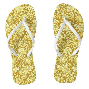 Art Nouveau Carnation Damask, Mustard and Yellow Flip Flops