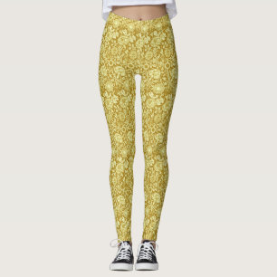 Art Nouveau Carnation Damask, Mustard and Yellow  Leggings
