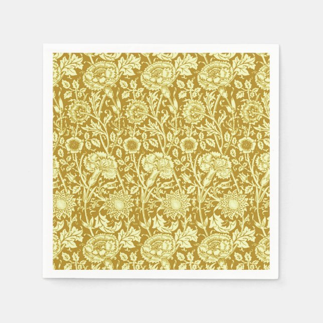 Art Nouveau Carnation Damask, Mustard and Yellow  Napkin (Front)