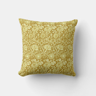 Art Nouveau Carnation Damask, Mustard and Yellow Throw Pillow