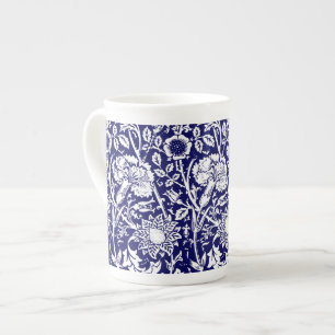 Art Nouveau Carnation Damask, Navy and White Bone China Mug