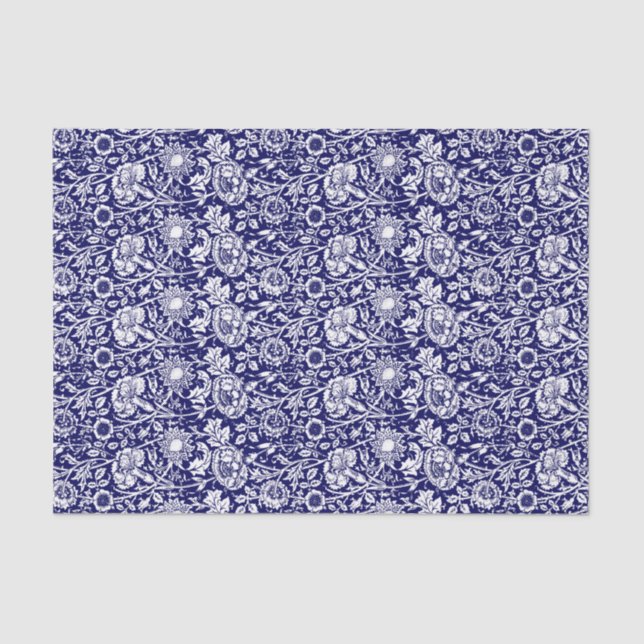 Art Nouveau Carnation Damask, Navy and White Tissue Paper (Front)