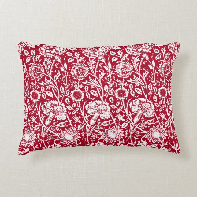 Art Nouveau Carnation Damask, Red and White Accent Pillow (Front)