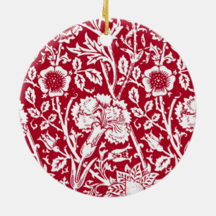Art Nouveau Carnation Damask, Red and White Ceramic Ornament