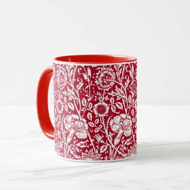 Art Nouveau Carnation Damask, Red and White Mug (Front Left)