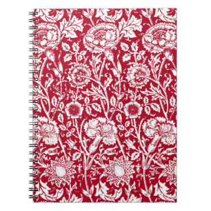 Art Nouveau Carnation Damask, Red and White Notebook