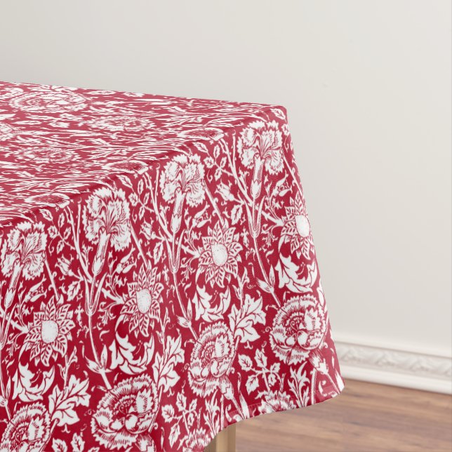 Art Nouveau Carnation Damask, Red and White Tablecloth (In Situ)