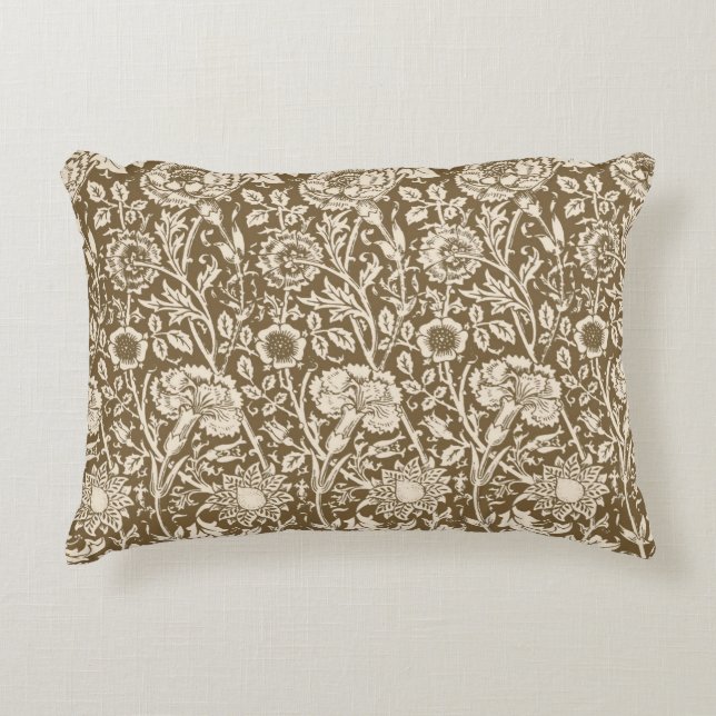 Art Nouveau Carnation Damask, Taupe and Cream Accent Pillow (Front)