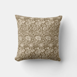 Art Nouveau Carnation Damask, Taupe and Cream Throw Pillow