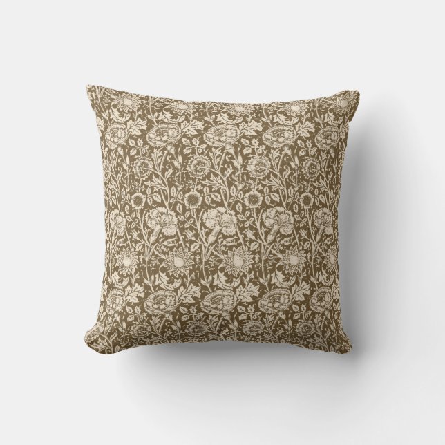 Art Nouveau Carnation Damask, Taupe and Cream Throw Pillow (Front)