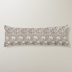 Art Nouveau Carnation Damask, Taupe and White Body Pillow