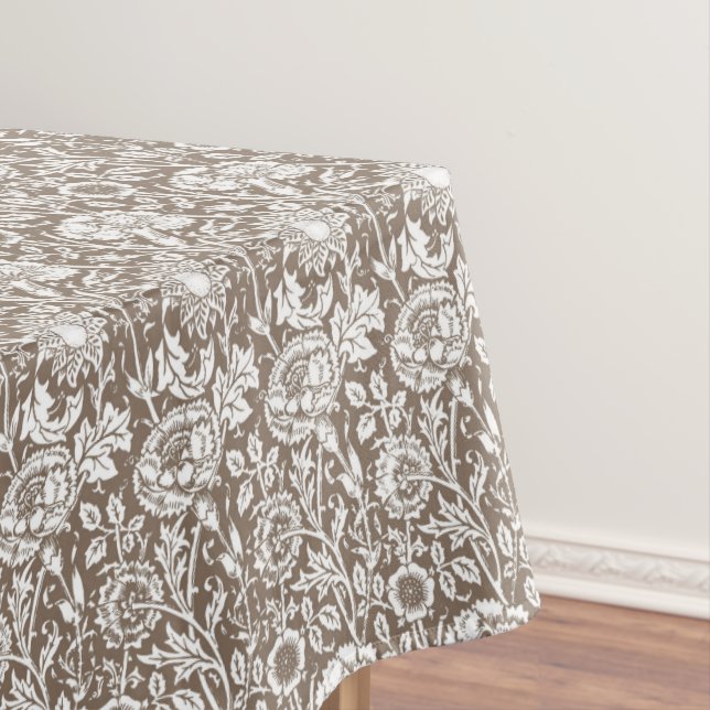 Art Nouveau Carnation Damask, Taupe and White Tablecloth (In Situ)