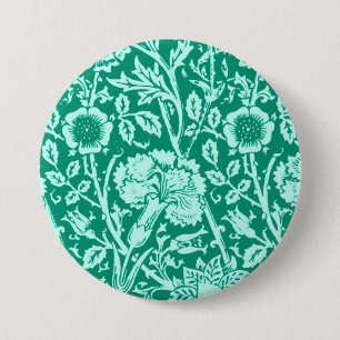 Art Nouveau Carnation Damask, Turquoise 3 Inch Round Button