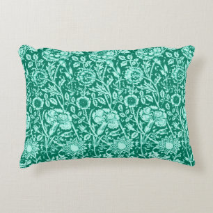 Art Nouveau Carnation Damask, Turquoise and Aqua Accent Pillow