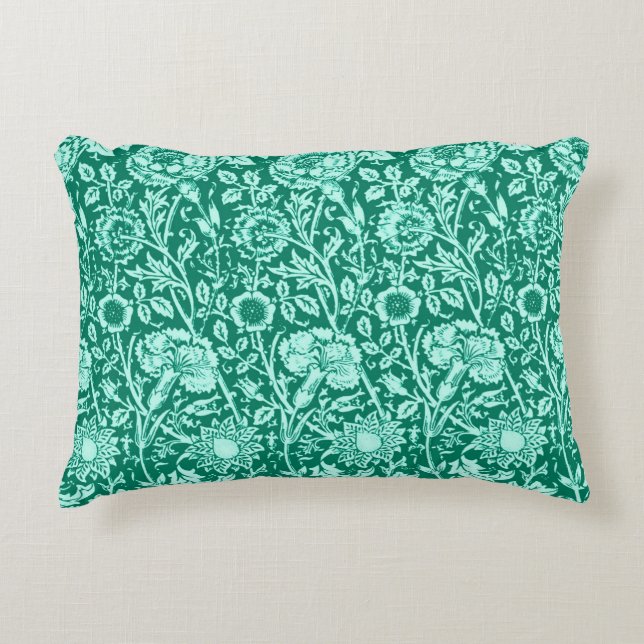 Art Nouveau Carnation Damask, Turquoise and Aqua Accent Pillow (Front)