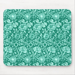 Art Nouveau Carnation Damask, Turquoise and Aqua Mouse Pad