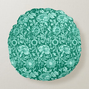 Art Nouveau Carnation Damask, Turquoise and Aqua Round Pillow