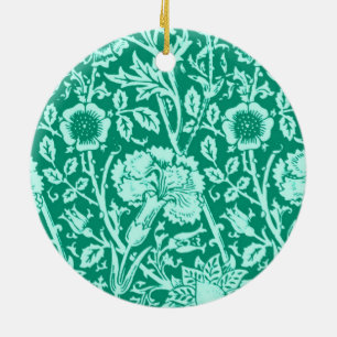 Art Nouveau Carnation Damask, Turquoise Ceramic Ornament
