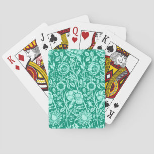 Art Nouveau Carnation Damask, Turquoise Playing Cards