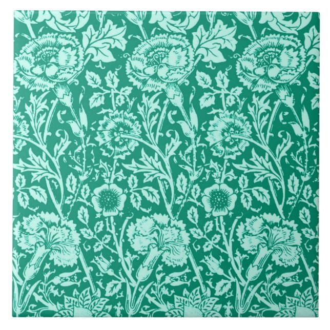 Art Nouveau Carnation Damask, Turquoise Tile (Front)